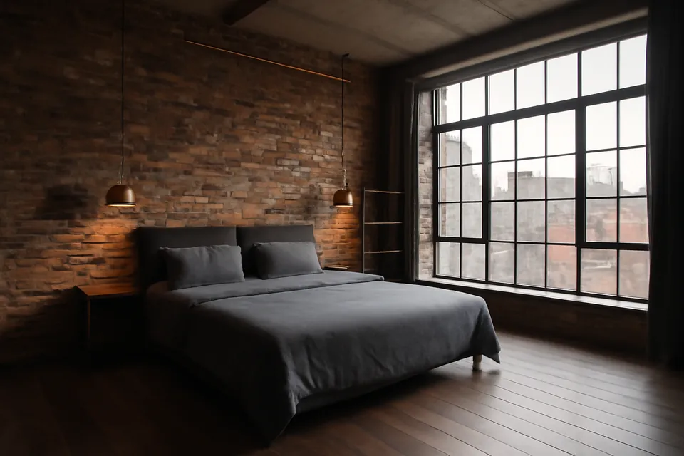 Loft room with exposed brick and modern interiors